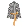 Camisa Feminina Casual Color Block Listrada de Manga Longa com Cinto para Comércio Exterior Transfronteiriço 2026