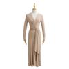 Vestido de estilo francés sexy con escote en V profundo y elegante con tirantes finos para mujer, primavera 2025, corte entallado, manga larga