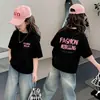 Camiseta de Algodón Puro de Manga Corta para Niñas, Nuevo Estilo de Verano, Estampada con Letras, Moda Estudiante Bebé, Top Holgado de Media Manga