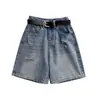 Shorts de Mezclilla de Pierna Ancha para Mujer 2025 Verano Modernos Versátiles Nuevos Rasgados Sueltos Adelgazantes de Cintura Alta de Longitud Media Modernos