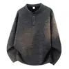 Sudadera de hombre talla grande estilo retro americano con cuello Henry, suéter de punto de manga larga texturizado estilo old money otoño e invierno 2026