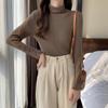 Suéter de Otoño e Invierno para Mujer de Talla Grande Camisa de Fondo Tejida Estilo Coreano Cuello Alto Slim Hombro Recto Manga Larga Elástica Camiseta Top