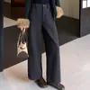 Calça de Lã Elegante de Pernas Largas para Mulheres 2026 Outono/Inverno Nova Cintura Alta Cobre o Quadril Cropped Estilosa Versátil Calça Casual