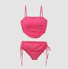 [Multicolor] Nuevo Traje de Baño de Dos Piezas sin Tirantes con Abertura Estilo Coreano para Niña Traje de Baño Bikini de Cuerda de Deseo Puro para Mujer Traje de Baño para Vacaciones en Spa