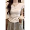 Camiseta Shuxinyuan Desejo Puro Ombro Direito Decote V Manga Curta Feminina Verão Novo Design Ajuste Slim Mais Fácil de Combinar Top Garota Quente