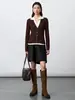 Novo Estilo Outono/Inverno 2026 Cardigã Feminino Falso Duas Peças Gola V Lã de Seda com Botões, Corte Justo, Top Casual Elegante