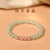 Pulsera Pequeña Fresca de Ágata Azul Turquesa con Cuentas de Transferencia Círculo Único Cristal de Fresa Verde Nueva Cristal Chino Simple Apilada para Usar Pulsera Versátil