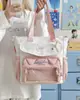 Bolso cruzado de alta apariencia estilo japonés con bloques de colores frescos, diseño transparente, gran capacidad, bolso de mano para estudiante estilo anime