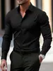 Camisa de trabajo negra formal de negocios de manga larga para hombre, corte slim, talla extra, para primavera y otoño
