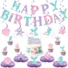 Guirnalda de letras para pancarta de cumpleaños temática oceánica transfronteriza, decoraciones colgantes en espiral temáticas del mundo submarino, adornos para pasteles y decoraciones
