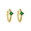 Pendientes Cuadrados de Piedras Preciosas Retro para Mujer, Pendientes Trenzados de Moda de Alta Gama, Pendientes Redondos Dorados al por Mayor