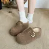 Zapatillas de algodón estilo coreano para invierno con hebilla de cinturón, suela gruesa, modelo 2026 para mujer, zapatillas mullidas para interior con diseño de punta cerrada, cálidas y que aumentan la altura.