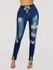Jeans elásticos europeos y americanos para mujer 2024 nuevos transfronterizos con agujeros cordón moda leggings lavados jeans casuales