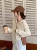 Tricô com Listras Verdes Coreano com Capuz Camisa para Ar Condicionado para Mulheres Design Externo de Verão Camiseta de Manga Longa Proteção Solar