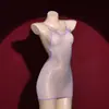 Medias de Encaje Fino Qinghe con Cordones, Seda Brillante al Aceite, Falda Bodycon Brillante Sedosa, Falda Negra de Seda Sexy sin Espalda Estilo Club Nocturno