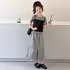Conjunto de Camiseta de Manga Corta y Falda para Niñas de Verano Nuevo Ropa para Niños Niñas Camiseta de Manga Corta con Cordón Falda Conjunto de Dos Piezas