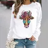 Suéter feminino 2023 com estampa de cabeça de vaca, moda, gola redonda, pulôver branco, peça básica