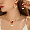 Conjunto de Joias Europeu e Americano Transfronteiriço Amazon Mais Vendido Moda Versátil Nicho Oval Geométrico Brincos, Colar, Anel