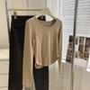 Camiseta de manga corta ajustada con cuello en U para mujer, de primavera y verano, adelgazante, combinable con todo, corte de espiga, cintura ajustada y curva, con base interior de manga larga.