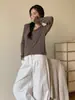 Camiseta de Manga Larga con Cuello Cisne y Cuello en U para Mujer, Otoño 2026, Top Suave y Adelgazante de Corte Ajustado, Camiseta Básica Juvenil para el Trabajo