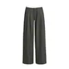 Pantalones casuales de traje transfronterizos 2026 para mujer, pierna recta holgada estilo americano, con caída y plisados, pantalones largos grises, longitud extendida gris