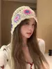 Sombrero de Punto Étnico Estilo Coreano de Verano para Mujer, Sombrero de Pescador Calado, Sombrero de Lana Tejido Colorido, Sombrero de Cubo de Gama Alta