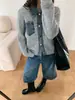 Estación Europea 2026 Otoño/Invierno Nuevo Estilo Cárdigan de Punto Denim Patchwork con un Diseño Holgado y Perezoso Abrigo Suéter para Mujer