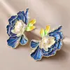 Novos Brincos de Esmalte de Luxo Alto Estilo Chinês Flor de Peônia Design de Nicho Brincos de Estilo Chinês Estilo Antigo Atacado Transfronteiriço