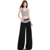 Calça Jeans Patchwork com Renda Nova Estilo Primavera 2026 para Mulheres, Cintura Dupla, Falso Conjunto de Duas Peças, Calça Casual Reta Solta