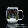 Atacado de fábrica ramo de pinho copo de vidro duplo fofo presente de feriado Natal copo de neve ramo de pinho alto borossilicato copo de neve