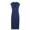 Estilo Europeo y Americano Popular en Amazon Aliexpress Tendencia de Moda Diseño Versátil con Cinturón Vestido Midi Elástico