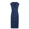 Venta Caliente Transfronteriza AliExpress Nuevo Llegado Primavera 2026 Vestido Midi Elástico de Moda con Temperamento con Cinturón 5584204