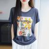Camisa Fina de Dibujos Animados Linda, Nuevo Producto de Verano, Estilo Coreano Casual para Mujer, Camiseta de Manga Corta con Cuello Redondo de Bambú y Lino, Estilo Simple para Mujer