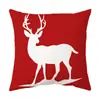 Funda de Cojín Temática Navideña Fondo Rojo Lino Felpa Corta Estampada Funda de Cojín Regalo Navideño Al Por Mayor