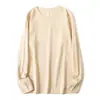 Camiseta de algodón de cuello redondo para primavera y verano, manga larga, color liso, holgada, gruesa, versátil, para hombre y mujer, bolsa lateral, cuello, base de algodón