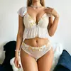 Conjunto de Lencería Sexy Transparente con Ribete de Encaje Europeo y Americano Amazon Sujetador Bordado Transfronterizo con Diseño Hueco