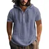 Camiseta de algodão e linho com capuz, manga curta, casual, masculina, de praia, nova, europeia e americana, para 2026, transfronteiriça, primavera-verão
