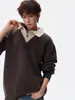 Suéter Falso de Dos Piezas Estilo Old Money para Hombre, Marca de Invierno de Moda, Camisa de Punto Gruesa y Cálida con Cuello de Solapa, Chaqueta Camisa Pesada para Pareja