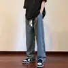 Calça jeans reta retrô estilo americano masculina, primavera e outono, calça casual solta com cintura larga e cordão, com design de nicho