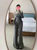 Camiseta Sexy de Manga Corta con Corte de Lazo y Huecos Diseño de Verano para Mujer Pantalones Casuales de Cintura Alta Ligeramente Acampanados Color Contrastante Traje de Dos Piezas