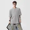 Camiseta de Manga Corta para Hombre, Estilo Verano, Corte Casual Vintage, Cuello Henley Retro Americano de Media Manga, Marca de Moda