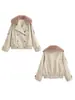 Comercio Exterior Transfronterizo Spot 2025 Estilo Europeo y Americano para Mujer Otoño e Invierno Nueva Moda Color Claro Chaqueta Corta Desmontable con Cuello de Piel
