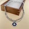 Lindo Collar de Acero de Titanio de Doble Capa con Doble Cara Sonriente con Goteo de Aceite Estilo Frío Personalidad Elegante Cadena para Suéter Collar Atmosférico Cadena