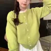 Cárdigan de punto coreano dulce para otoño e invierno, nuevo, cuello redondo, con diseño de flor de hongo, suave, rejuvenecedor, con efecto adelgazante y suéter versátil de color liso