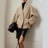 2026 Casaco Curto Feminino Transfronteiriço de Lã Misturada Oversized com Lapela e Fechamento Duplo para Outono e Inverno