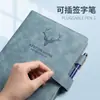 Cuaderno A4 con Logo Personalizado, Piel PU Engrosada, Cuaderno para Reuniones de Negocios, Diseño de Cabeza de Ciervo de Alto Valor, Diario de Estudiante