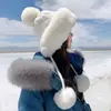 Gorro de Lana Tejido Cálido con Felpa para Ciclismo al Aire Libre en Invierno para Mujer, Gorro Integrado Multifuncional a Prueba de Viento y Protección contra el Frío