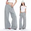 Pantalones deportivos casuales de pierna recta con estampado de letras estilo americano, nuevos pantalones para mujer con cordón, pantalones de pierna ancha, corte holgado, versátiles y que estilizan, pantalones largos