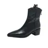 5083-1 Botas Vaqueras Puntiagudas de Moda Vintage Otoño-Invierno, Diseño Versátil con Corte en V Botas Martin Delgadas de Piel Suave para Uso en Exteriores