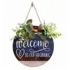 Guirnalda Redonda de Madera Transfronteriza Saludos de Bienvenida Listado Placa para Puerta de Interior y Exterior Arte de Pared Pintura Decorativa de Madera Colgante